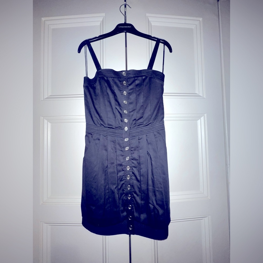 CATHERINE MALANDRINO Cotton Black Mini Dress with Pockets